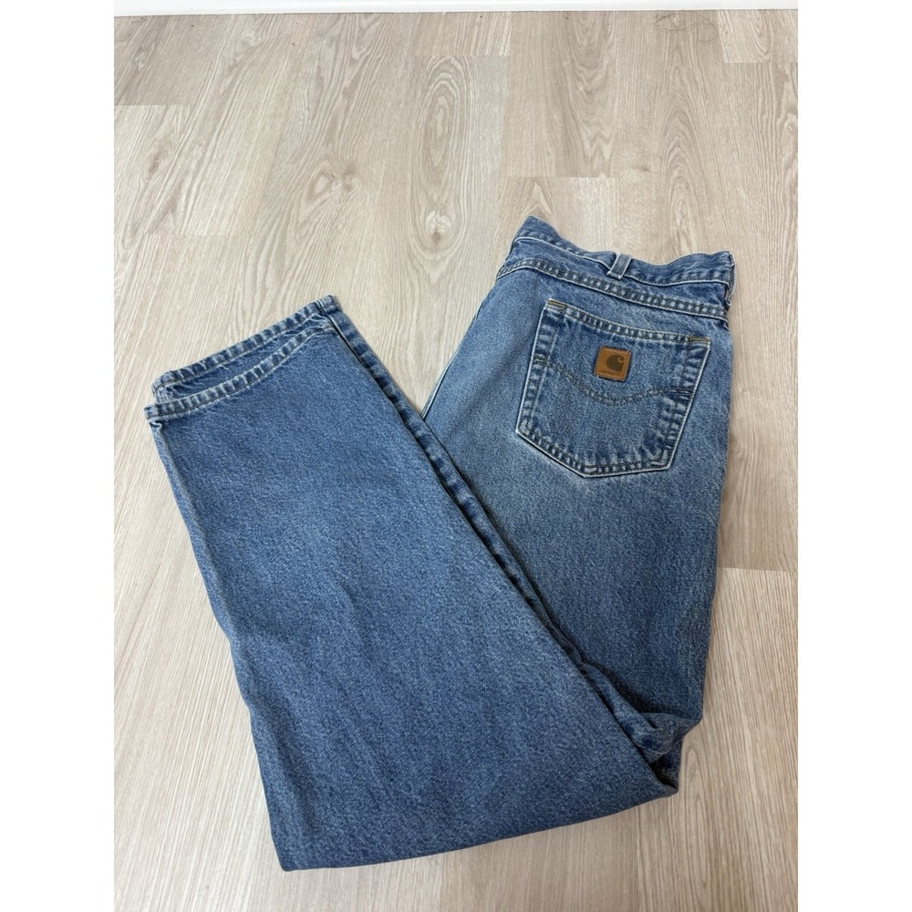 Carhartt Blue Denim Rugged Workwear Cowboy Straight Leg Durable Jeans Size 38/32